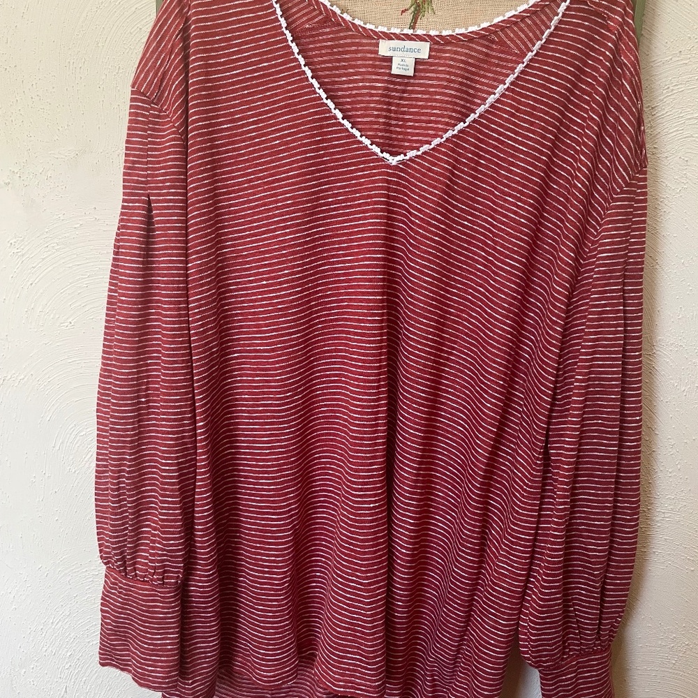 Sundance Linen Tunic Brick Red Striped NWOT